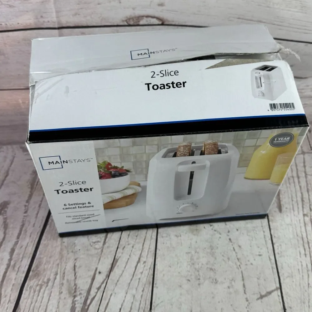 Mainstays 2 Slice Toaster White 6 Shade Settings Removable Crumb Tray